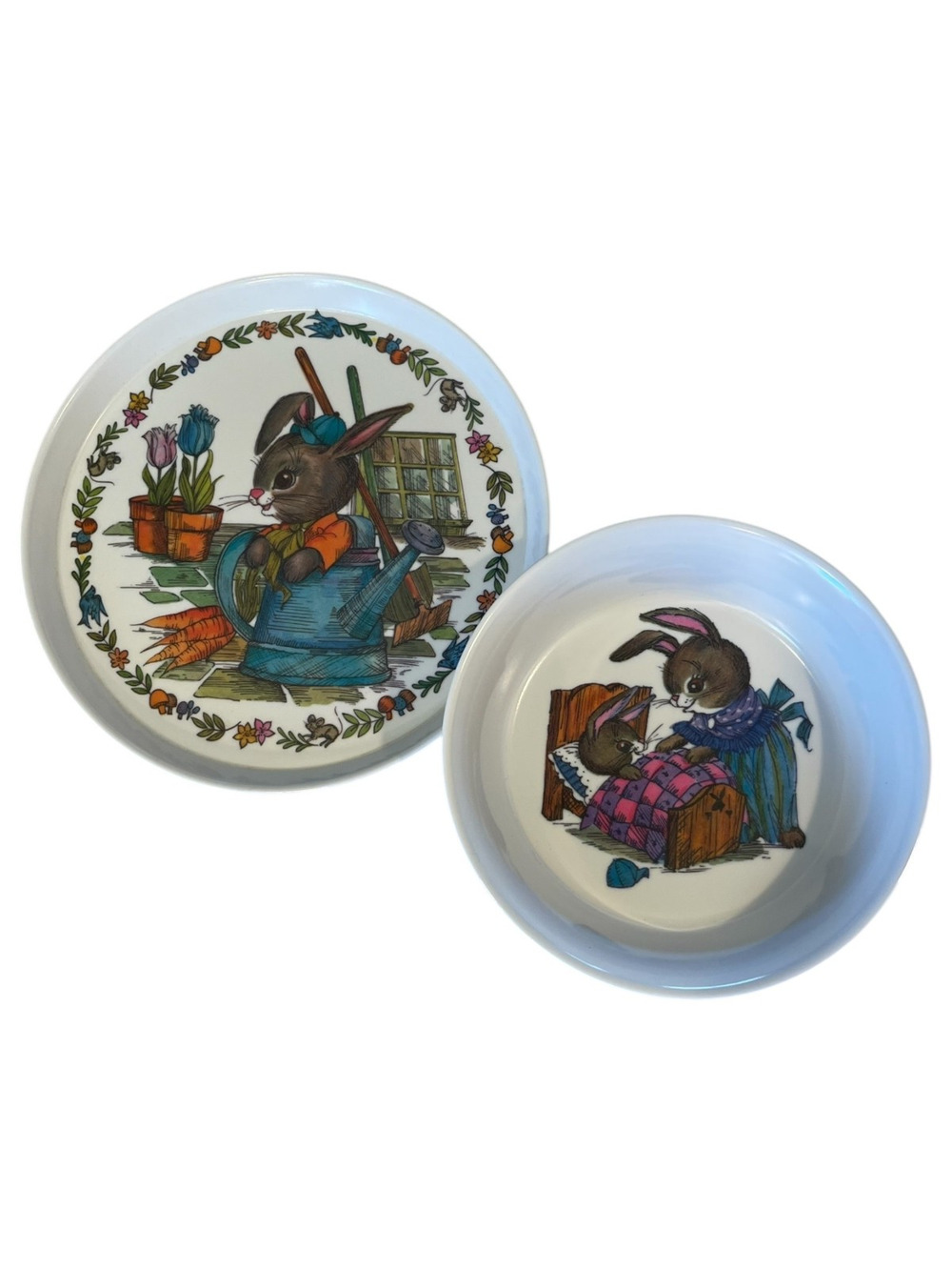 Children's Bunny Rabbit SiLite Plate #3101 And Bowl #3242 Set Melamine Vintage